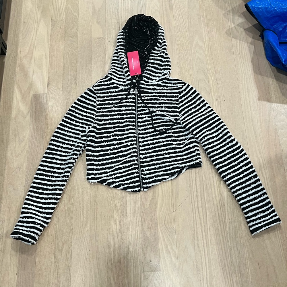 SHEIN Striped Black and White Women's Hoodie